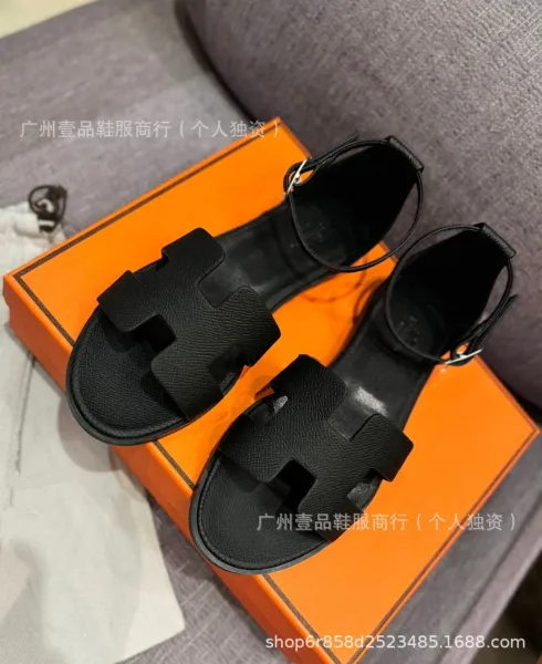 Hermès Oran Sandals Denim Blue Leather Sandals - 12