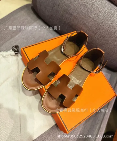 Hermès Oran Sandals Denim Blue Leather Sandals - 28