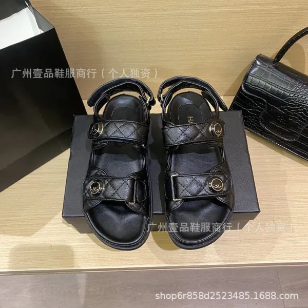 Chanel CC Logo Double Strap Platform Sandals Black - 7