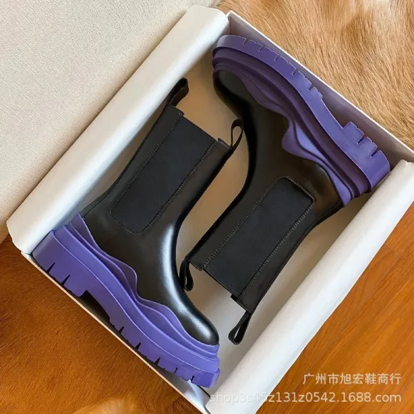 Balenciaga Triple S Chelsea Boots Purple Sole Black Leather Boots - 1