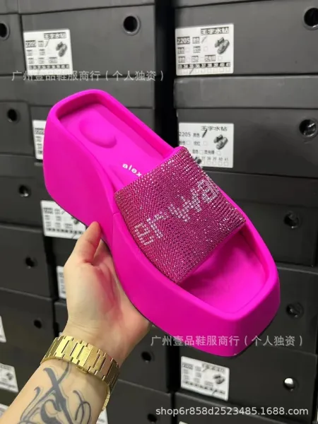 Pink Crystal-Embellished Platform Slide Sandals - 7