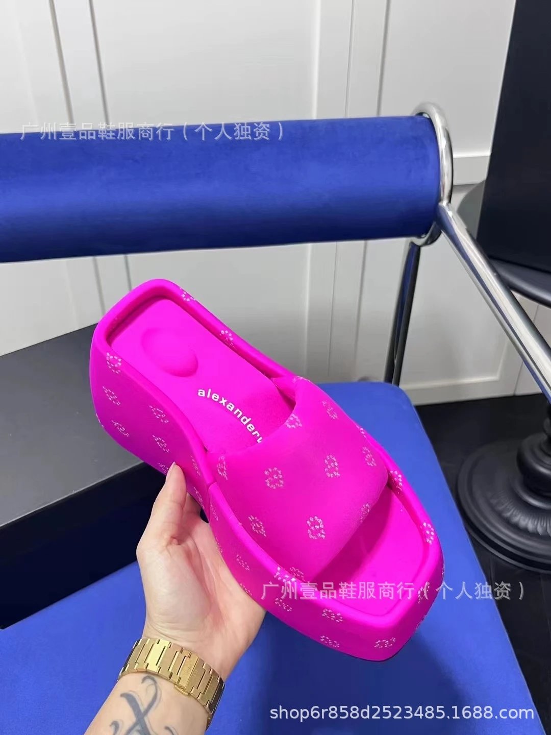 Pink Crystal-Embellished Platform Slide Sandals - 13