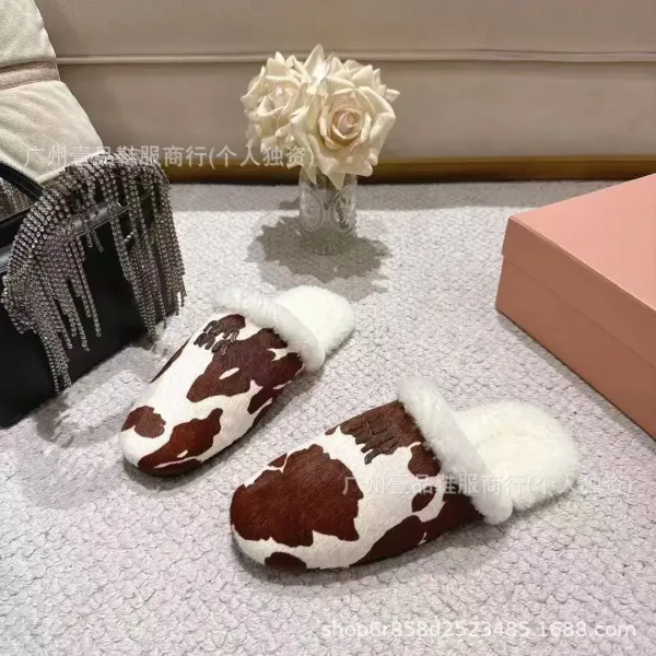UGG Cow Print Shearling Slippers Brown and White - 9