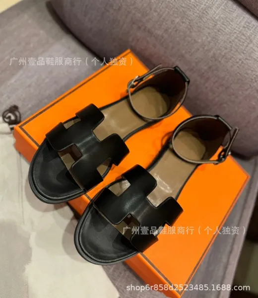 Hermès Oran Sandals Denim Blue Leather Sandals - 9