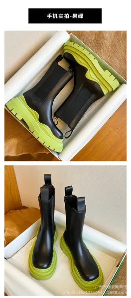 Off-White Chunky Chelsea Boots Lime Green Black Boots - 15