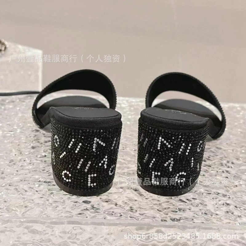 HANE Crystal-Embellished Slide Sandals Black - 14