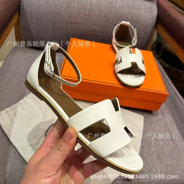 Hermès Oran Sandals Denim Blue Leather Sandals - 8