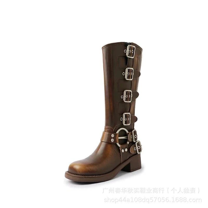 Dressy Edition Brown Multi-Buckle Tall Boots