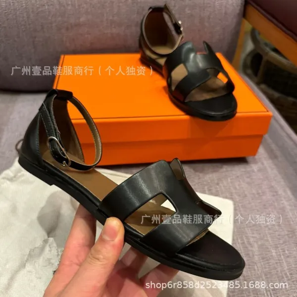 Hermès Oran Sandals Denim Blue Leather Sandals - 10