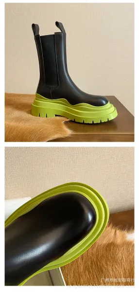 Off-White Chunky Chelsea Boots Lime Green Black Boots - 16