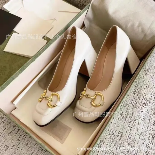 Gucci Horsebit Mary Jane Block Heel White Patent Leather Shoes - 18