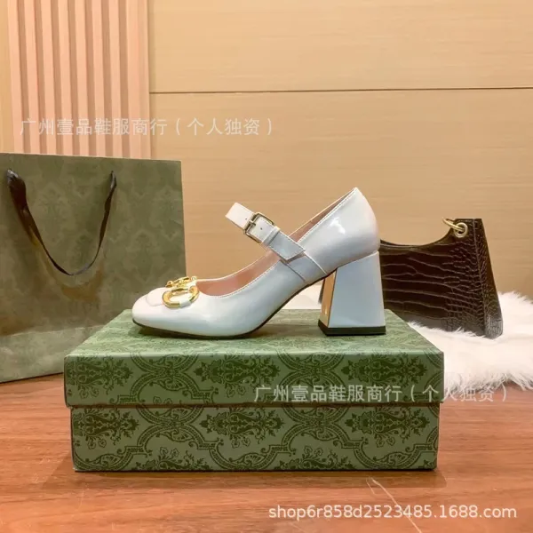 Gucci Horsebit Mary Jane Block Heel White Patent Leather Shoes - 32