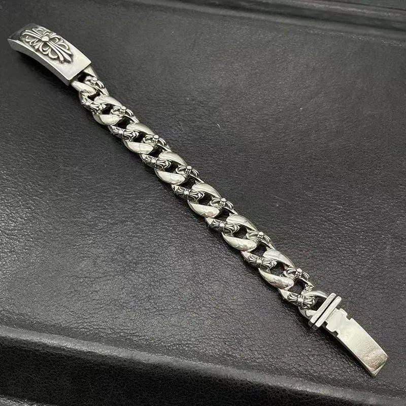 Chrome Hearts Classic Cross Motif Curb Chain Bracelet Silver