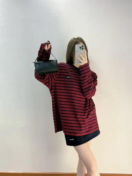 Prada Striped Crewneck T-Shirt with Contrast Collar and Chest Pocket - 10