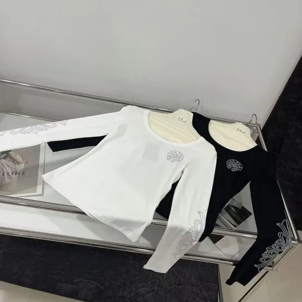 Chrome Hearts x Custom Long Sleeve Crop Top - White and Black Rhinestone Embellished Tops - 5