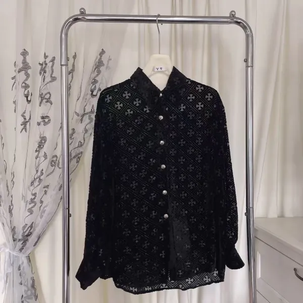 Chrome Hearts Cross Pattern Velvet Shirt Black - 4