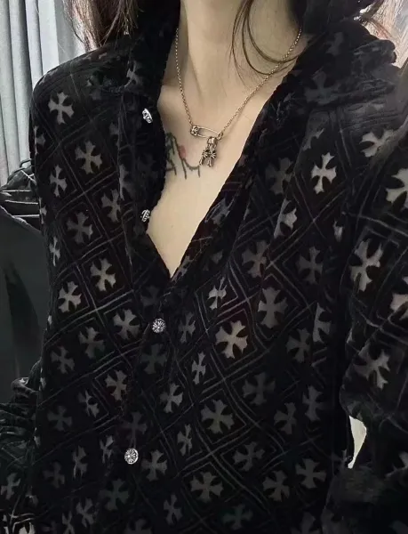 Chrome Hearts Cross Pattern Velvet Shirt Black - 7
