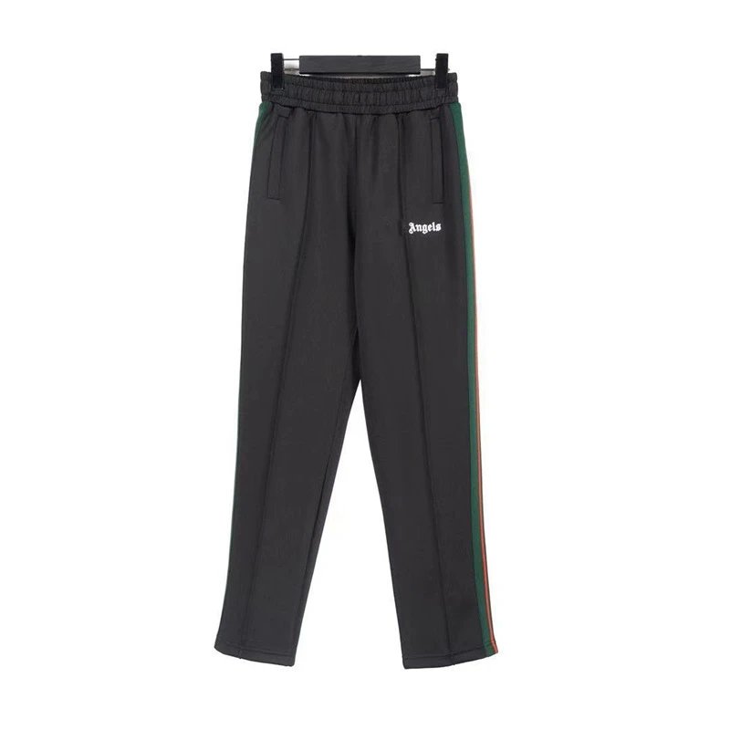 Palm Angels Track Pants Black with Green and Red Stripe - 1