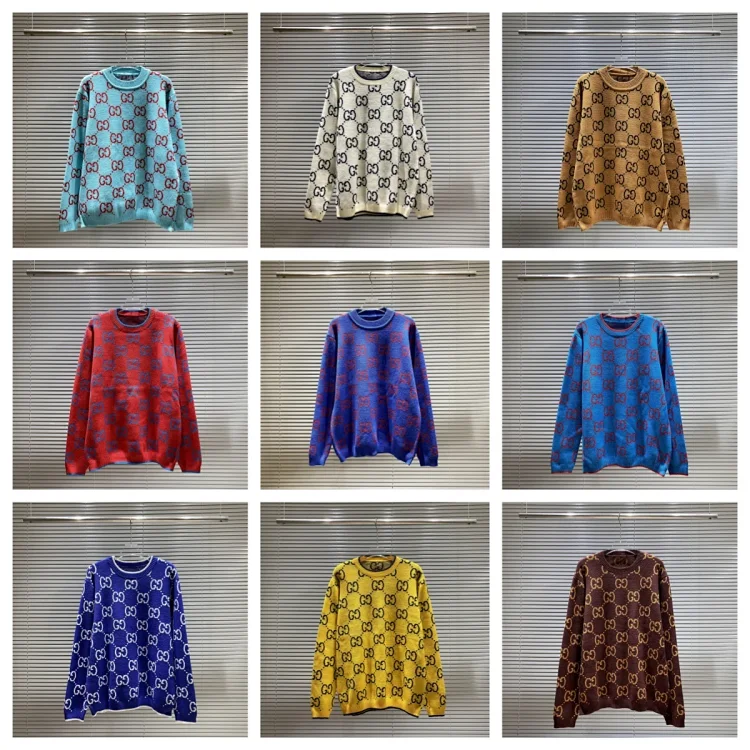 Catalog seller-listing image: All-over letter-logo crewneck knit sweater; not warehouse QC
