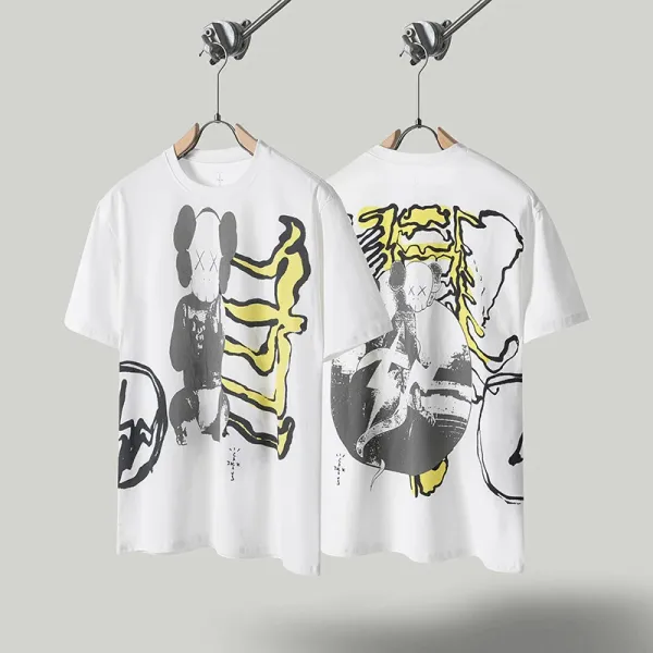 KAWS x Travis Scott x fragment design Collaboration Graphic Print White T-Shirt - 1