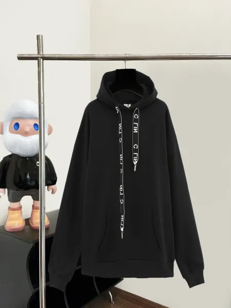 Celine Logo Tape Hoodie Gray - 4