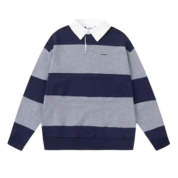 Comme des Garçons Play Rugby Stripe Navy Gray Polo Polo Shirt - 1