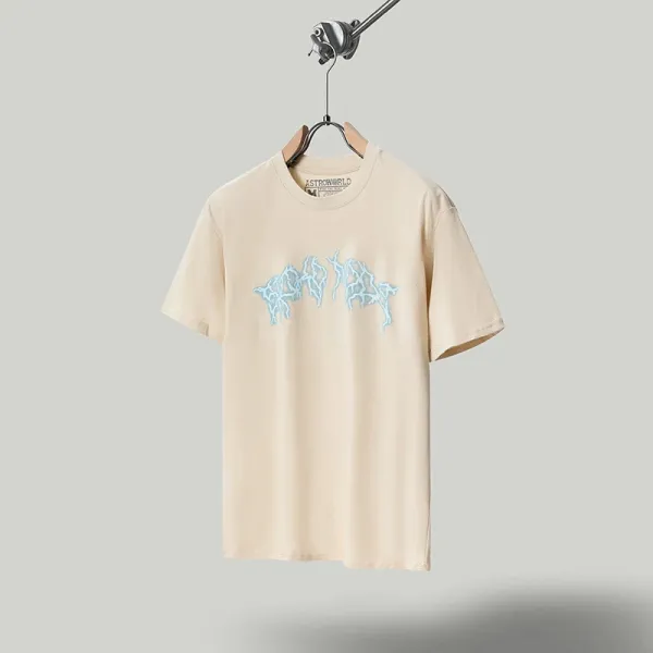 Astronomical World Lightning Script Beige T-Shirt - 1