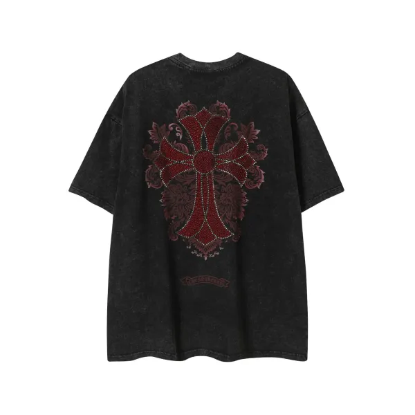 Chrome Hearts Cross Embellished Acid Wash Black T-Shirt - 1