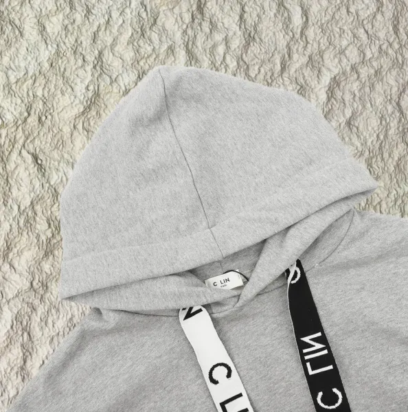 Celine Logo Tape Hoodie Gray - 7