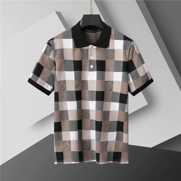 Burberry Check Pattern Polo Shirt in Beige, Black, White, and Gray - 1