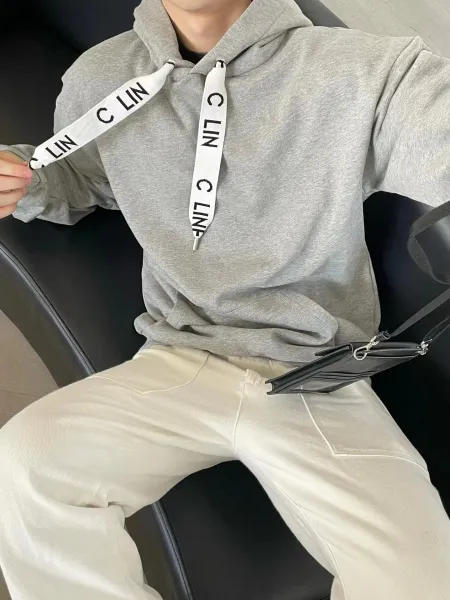 Celine Logo Tape Hoodie Gray - 15
