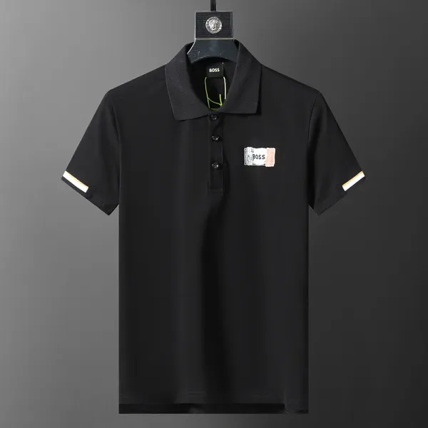 Hugo Boss Polo Black with Gold Trim and Patch Logo - 1