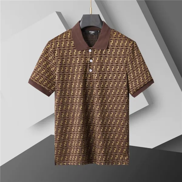 Fendi FF Logo Print Brown Polo Shirt - 1