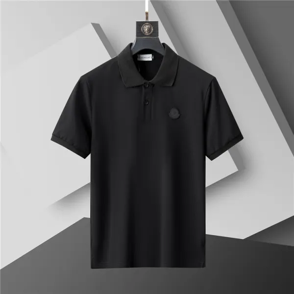 Moncler Logo-Embroidered Black Polo - 1