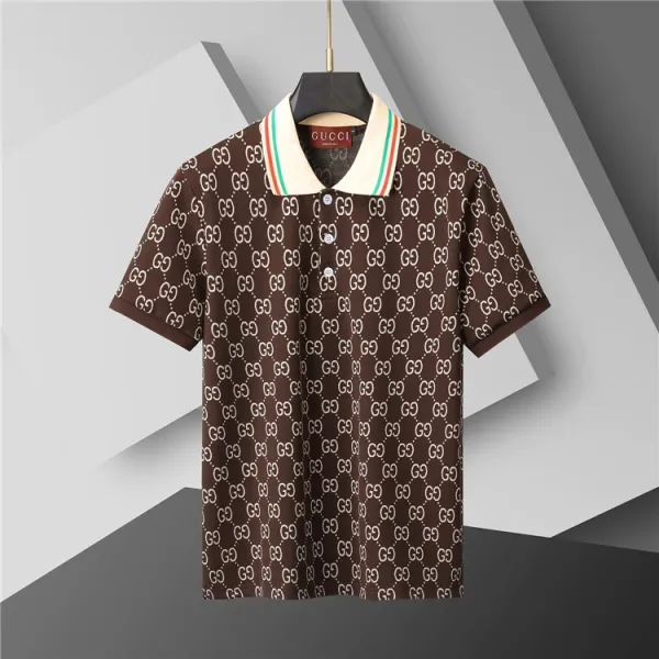 Gucci GG Print Polo Brown with Web Trim - 1
