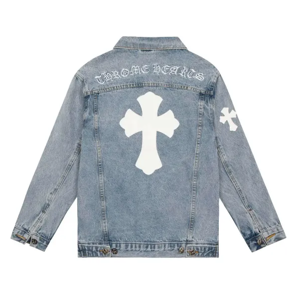 Chrome Hearts Cross Embroidered Denim Jacket Light Wash - 1