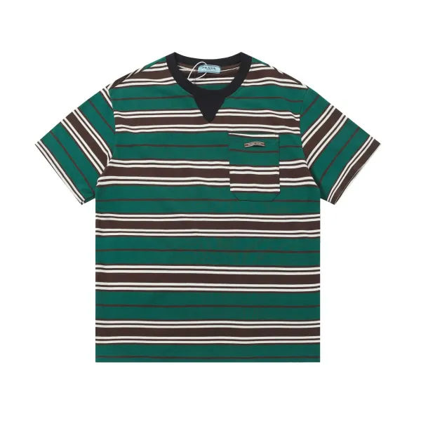 Prada Striped Pocket T-Shirt Green Brown White - 1
