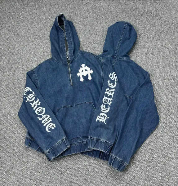 Chrome Hearts Denim Half-Zip Hoodie Navy - 1