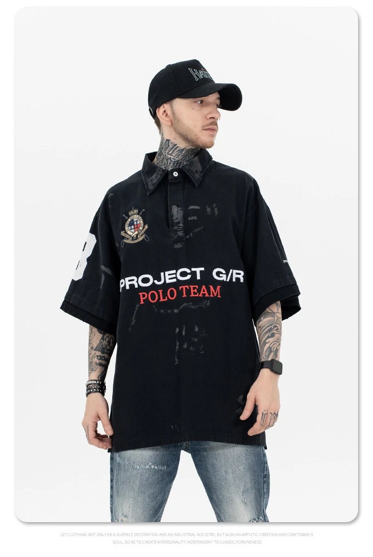 Project G/R x Ralph Lauren Polo Team Distressed Black Polo - 10