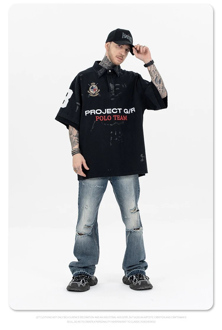 Project G/R x Ralph Lauren Polo Team Distressed Black Polo - 9