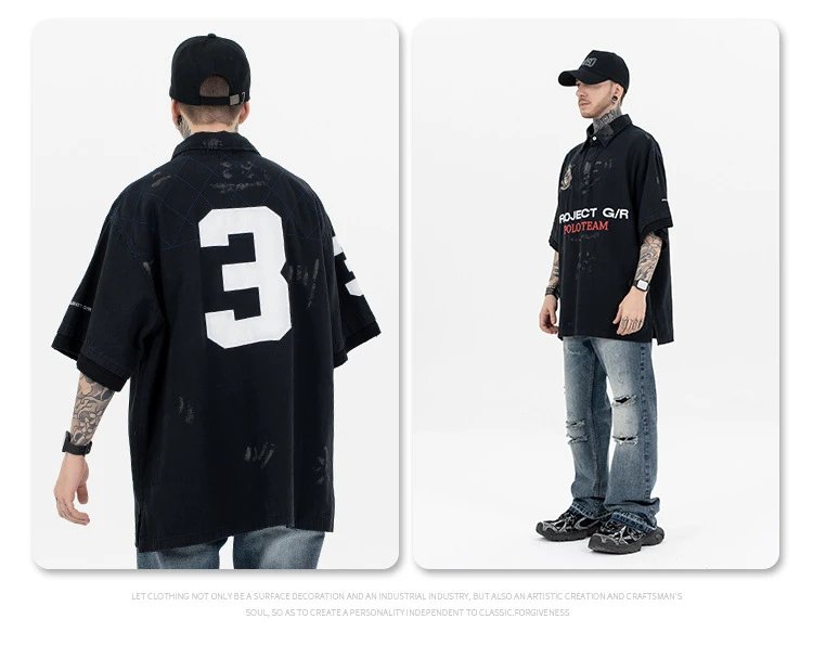 Project G/R x Ralph Lauren Polo Team Distressed Black Polo - 8