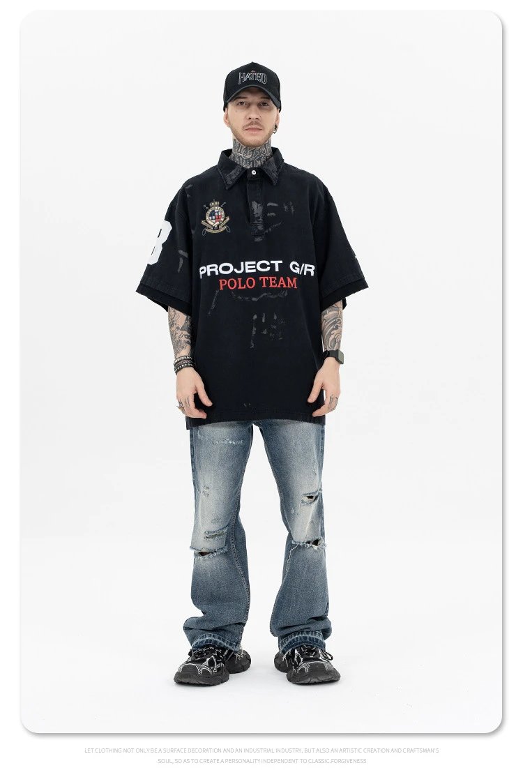 Project G/R x Ralph Lauren Polo Team Distressed Black Polo - 7