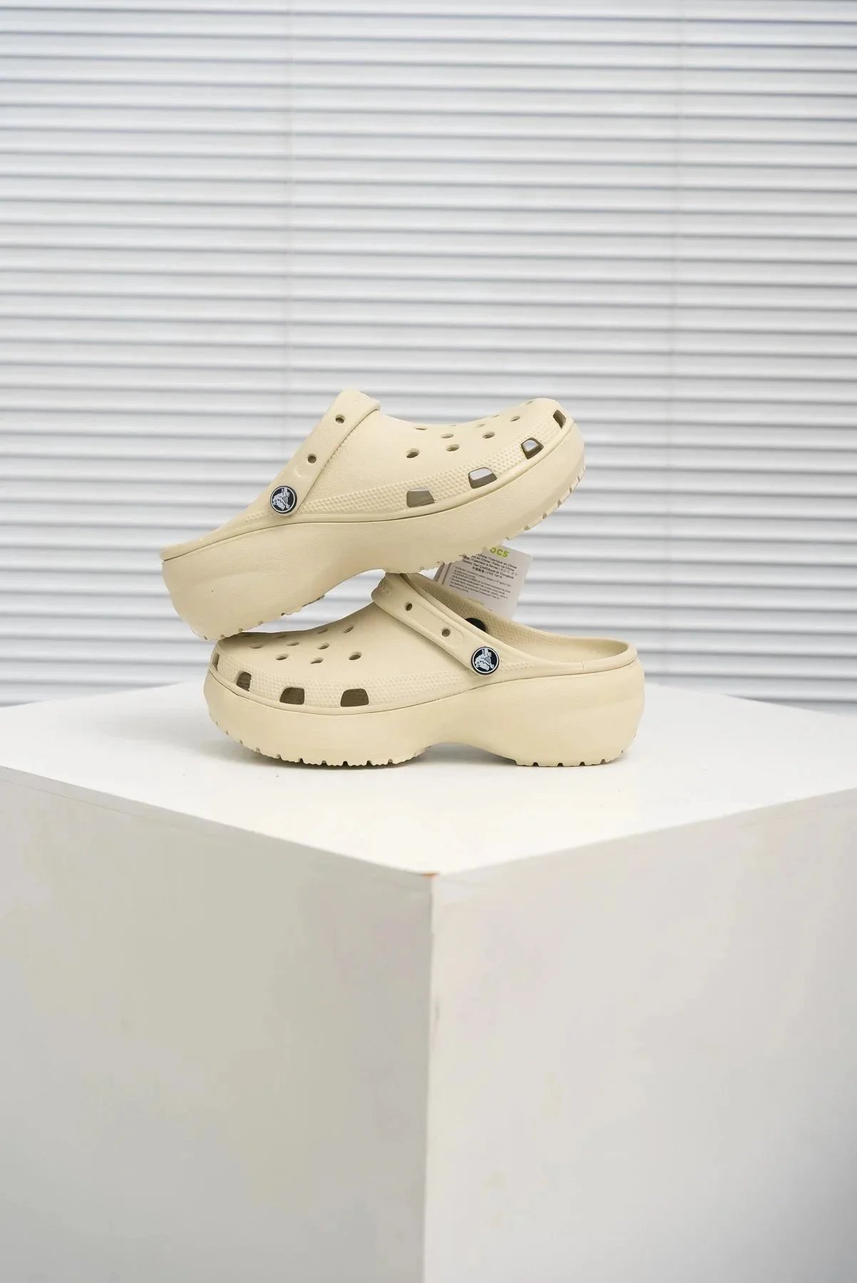 Crocs Classic Platform Clog Beige Sandals - 7