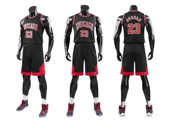 Chicago Bulls Michael Jordan #23 Black and Red Basketball Jersey Set - 1