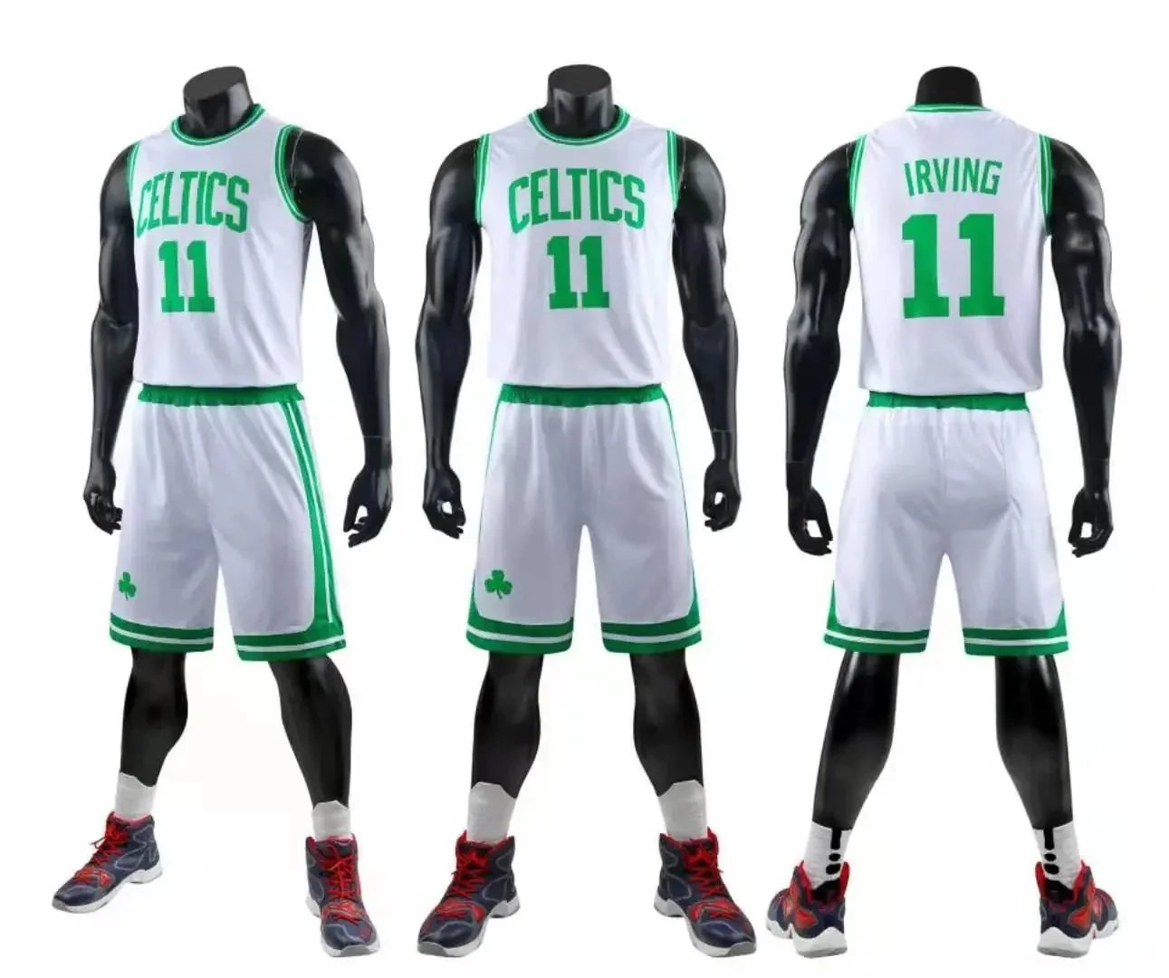 Boston Celtics Kyrie Irving #11 White Green Away Jersey Set