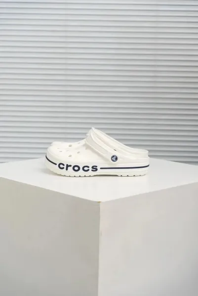 Crocs Classic Clog White Navy Logo Shoes Sandals - 1