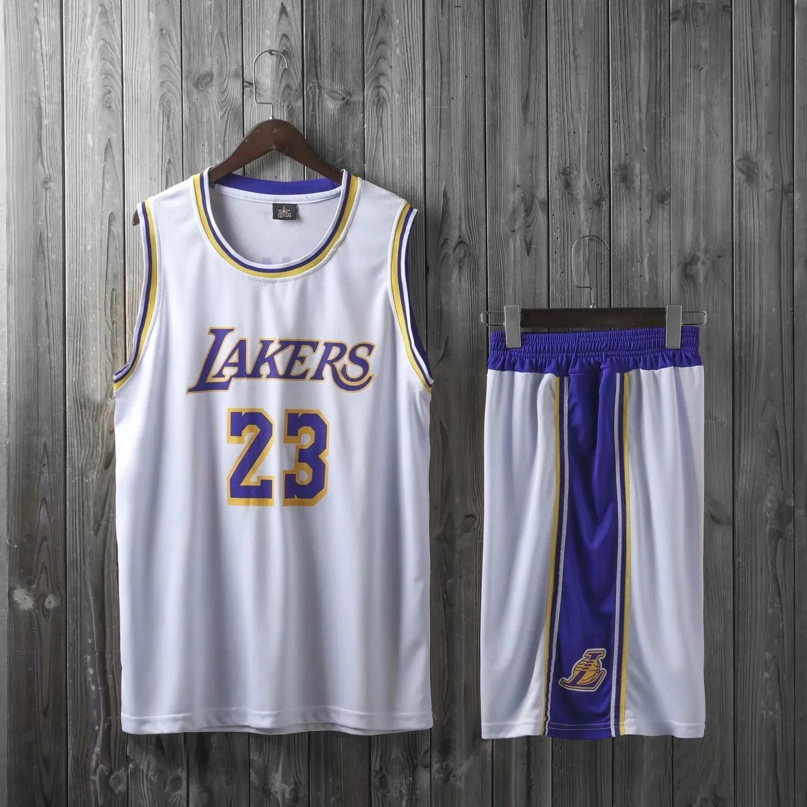 Los Angeles Lakers #23 White Purple Gold Basketball Jersey Set