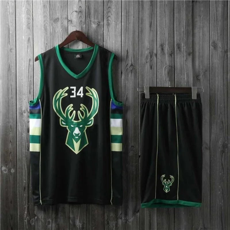 Design Milwaukee Bucks #34 Jersey Set Black Green Sets