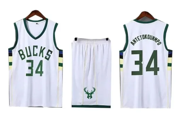 NBA Milwaukee Bucks Giannis Antetokounmpo #34 White Green Jersey Set - 1