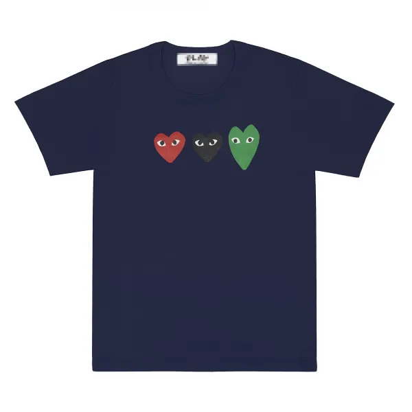 Play Comme des Garçons Three Hearts Navy T-Shirt - 1
